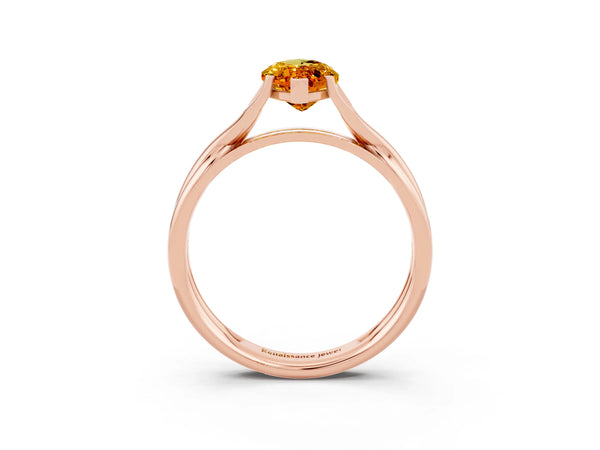 Rose gold Marquise Cut Citrine Solitaire Twist Band Prong Setting Ring