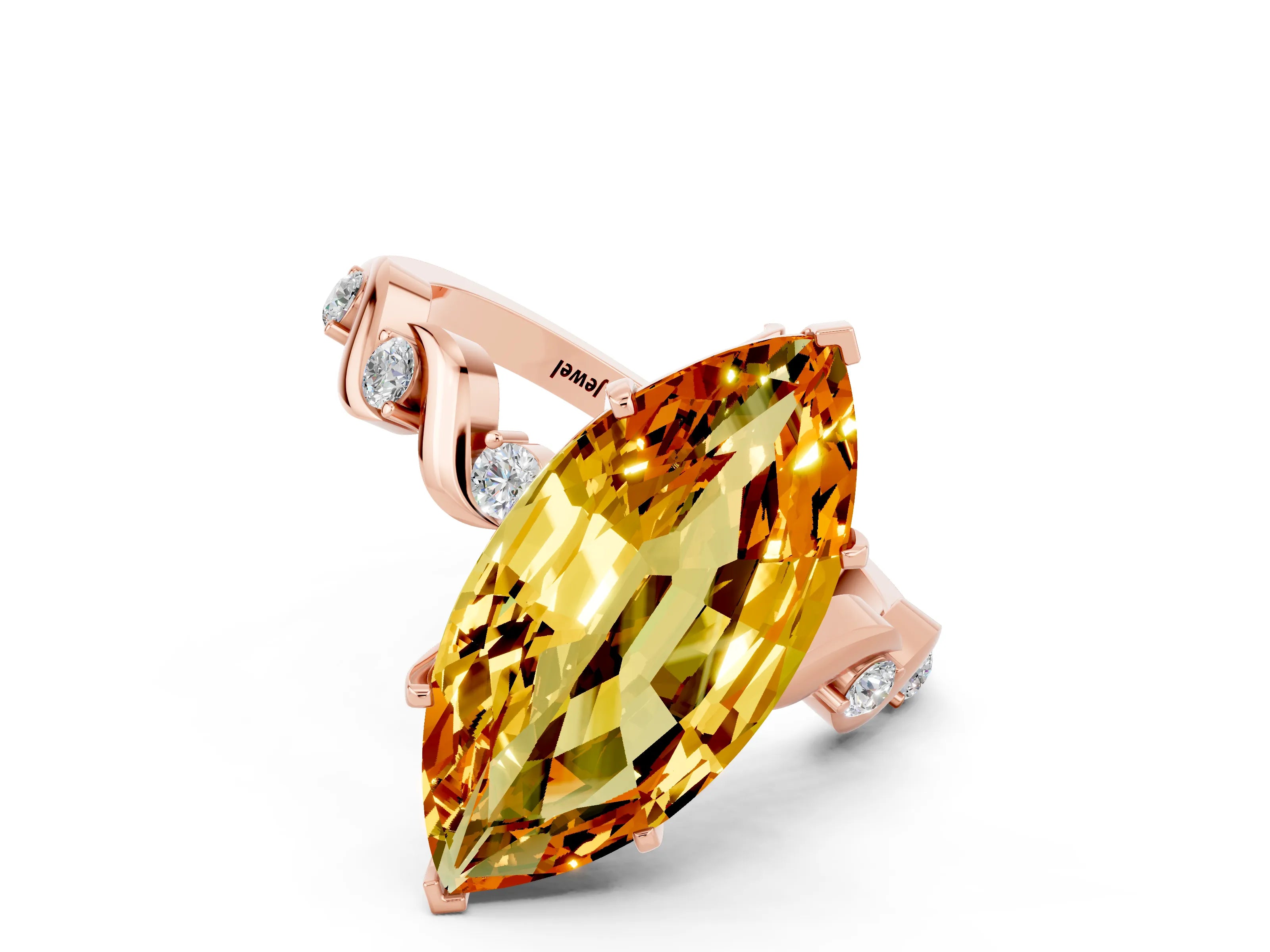 Rose gold Marquise Cut Citrine Solitaire Twisted Band with Round  Accents and Prong Setting_12