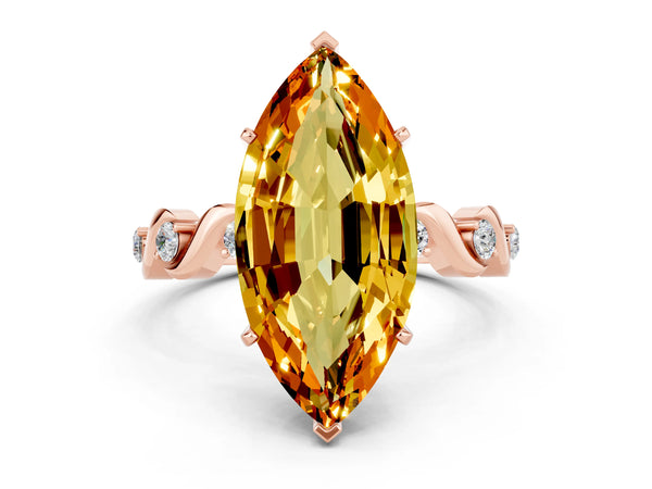 Rose gold Marquise Cut Citrine Solitaire Twisted Band with Round  Accents and Prong Setting