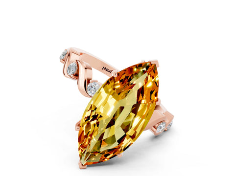 Rose gold Marquise Cut Citrine Solitaire Twisted Band with Round  Accents and Prong Setting_12