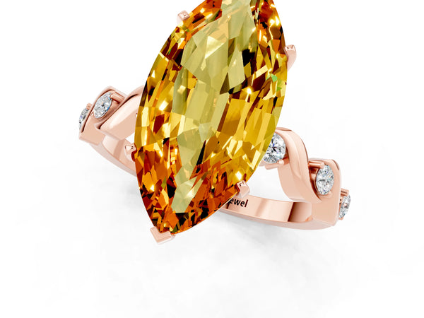 Rose gold Marquise Cut Citrine Solitaire Twisted Band with Round  Accents and Prong Setting