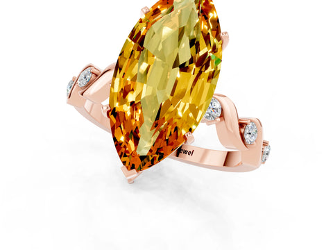 Rose gold Marquise Cut Citrine Solitaire Twisted Band with Round  Accents and Prong Setting_13