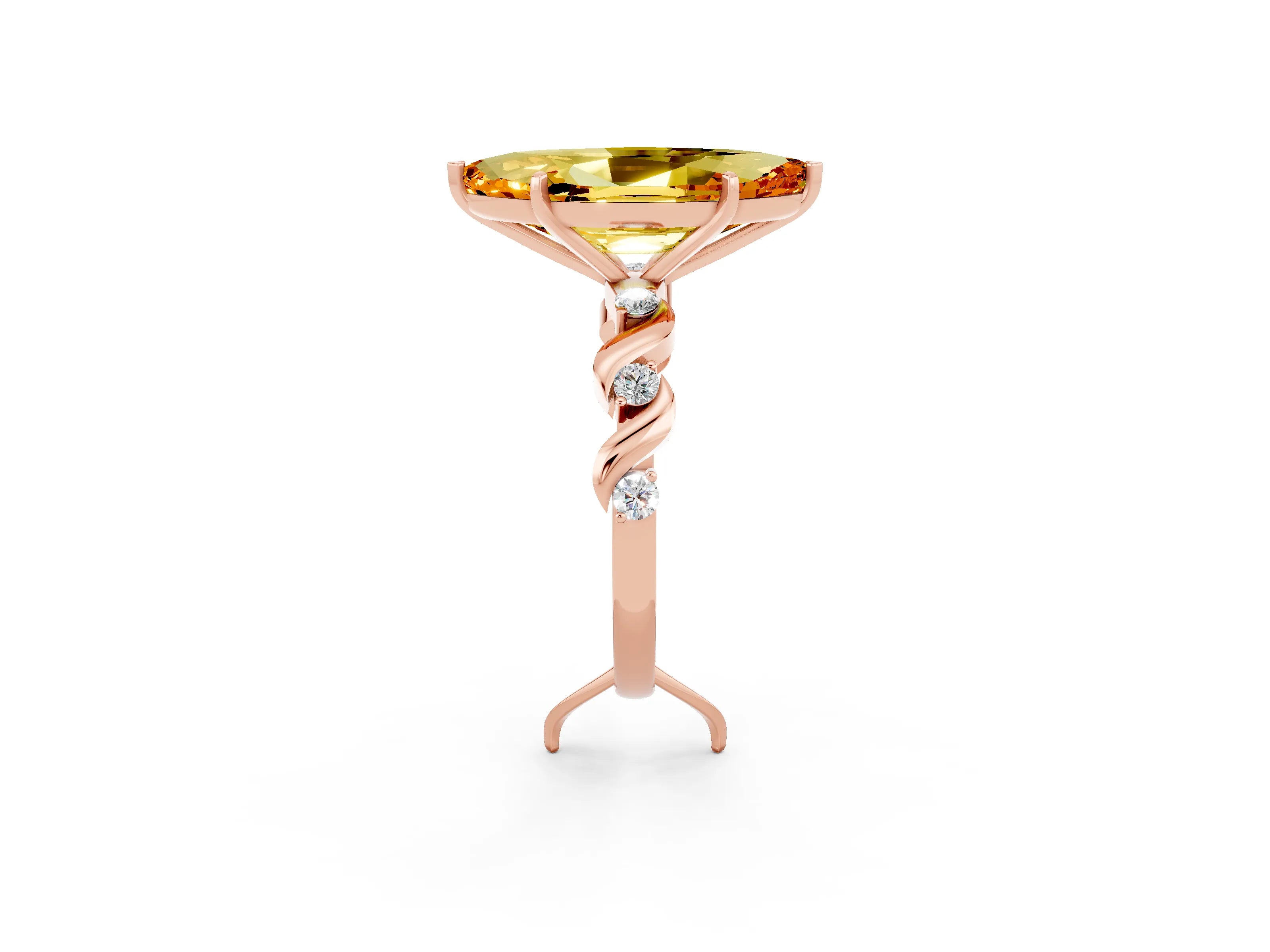 Rose gold Marquise Cut Citrine Solitaire Twisted Band with Round  Accents and Prong Setting_14