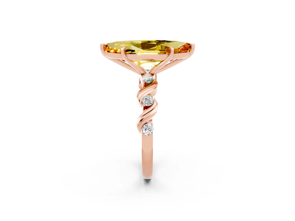 Rose gold Marquise Cut Citrine Solitaire Twisted Band with Round  Accents and Prong Setting