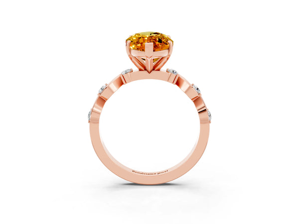 Rose gold Marquise Cut Citrine Solitaire Twisted Band with Round  Accents and Prong Setting