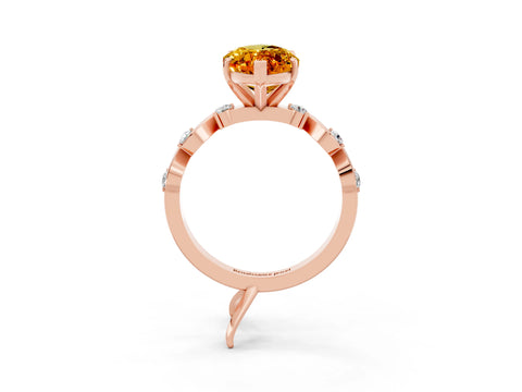 Rose gold Marquise Cut Citrine Solitaire Twisted Band with Round  Accents and Prong Setting_15