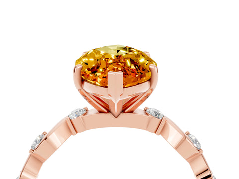 Rose gold Marquise Cut Citrine Solitaire Twisted Band with Round  Accents and Prong Setting_16