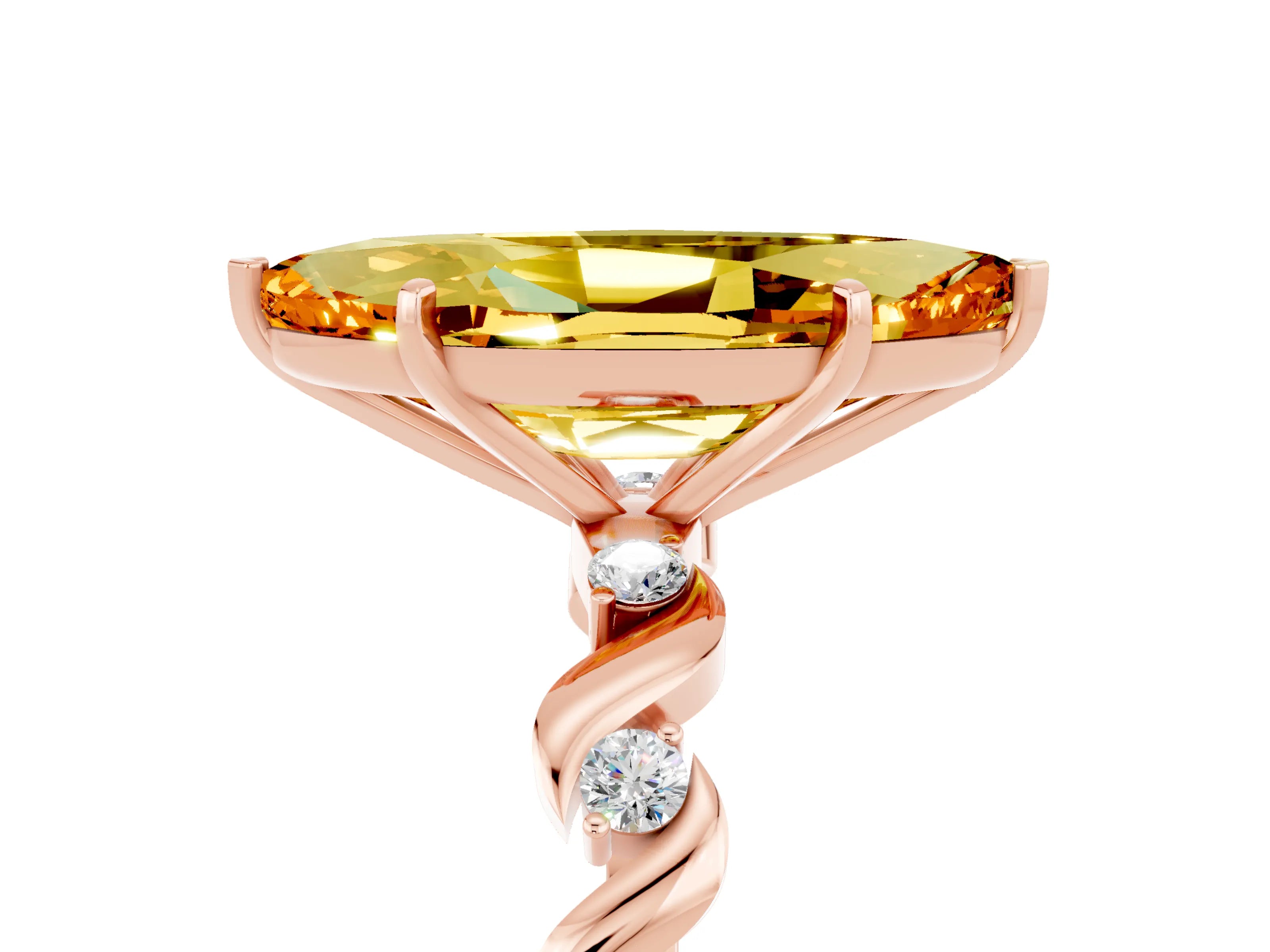 Rose gold Marquise Cut Citrine Solitaire Twisted Band with Round  Accents and Prong Setting_17