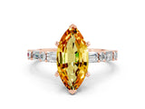 Rose gold Marquise Cut Citrine Solitaire with Side Baguettes and Channel Set Band
