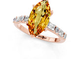 Rose gold Marquise Cut Citrine Solitaire with Side Baguettes and Channel Set Band_1