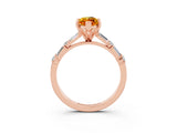 Rose gold Marquise Cut Citrine Solitaire with Side Baguettes and Channel Set Band_3