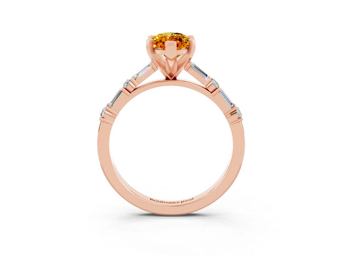 Rose gold Marquise Cut Citrine Solitaire with Side Baguettes and Channel Set Band_3