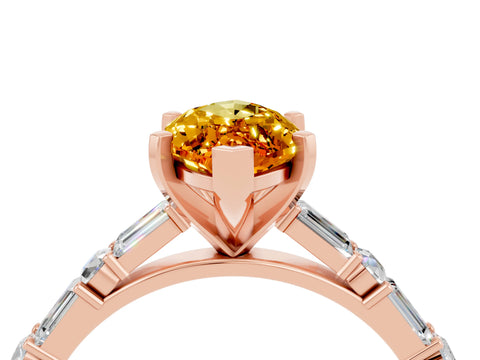 Rose gold Marquise Cut Citrine Solitaire with Side Baguettes and Channel Set Band_4