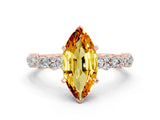 Rose gold Marquise Cut Citrine Solitaire with Side Stones, Pave Band, Four-Prong Setting_24