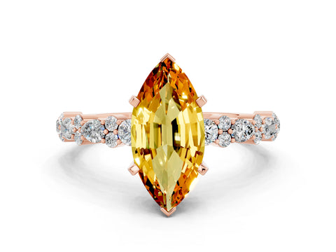 Rose gold Marquise Cut Citrine Solitaire with Side Stones, Pave Band, Four-Prong Setting_24