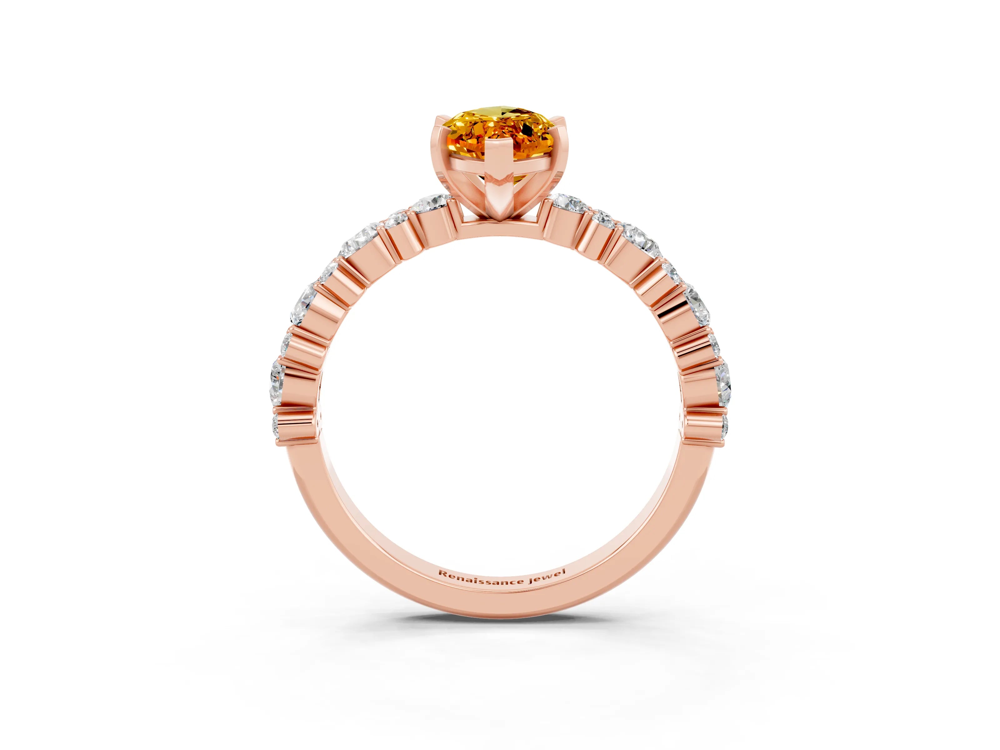 Rose gold Marquise Cut Citrine Solitaire with Side Stones, Pave Band, Four-Prong Setting_27