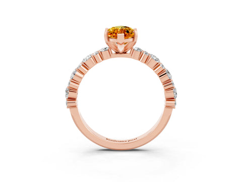 Rose gold Marquise Cut Citrine Solitaire with Side Stones, Pave Band, Four-Prong Setting_27