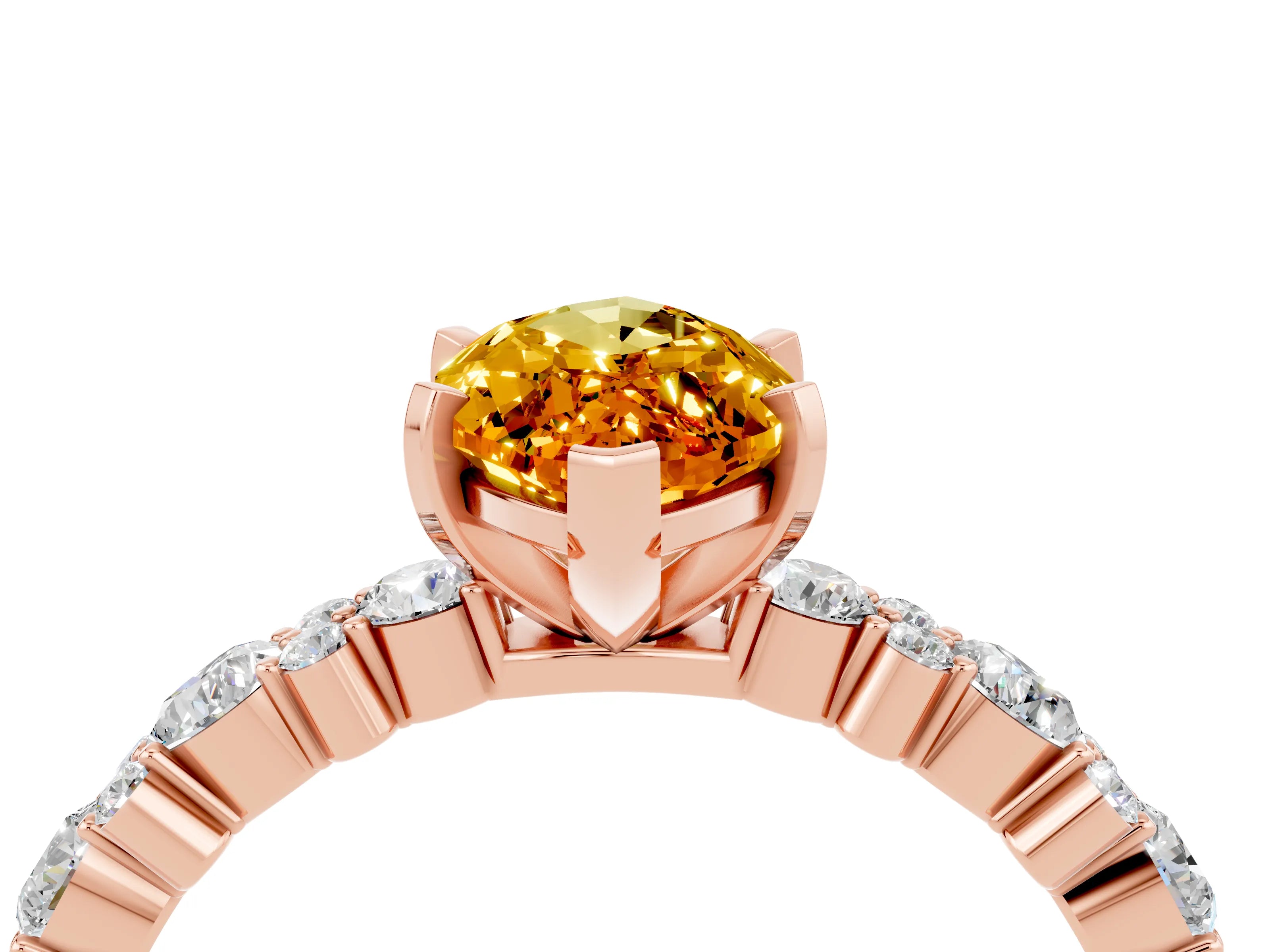 Rose gold Marquise Cut Citrine Solitaire with Side Stones, Pave Band, Four-Prong Setting_28