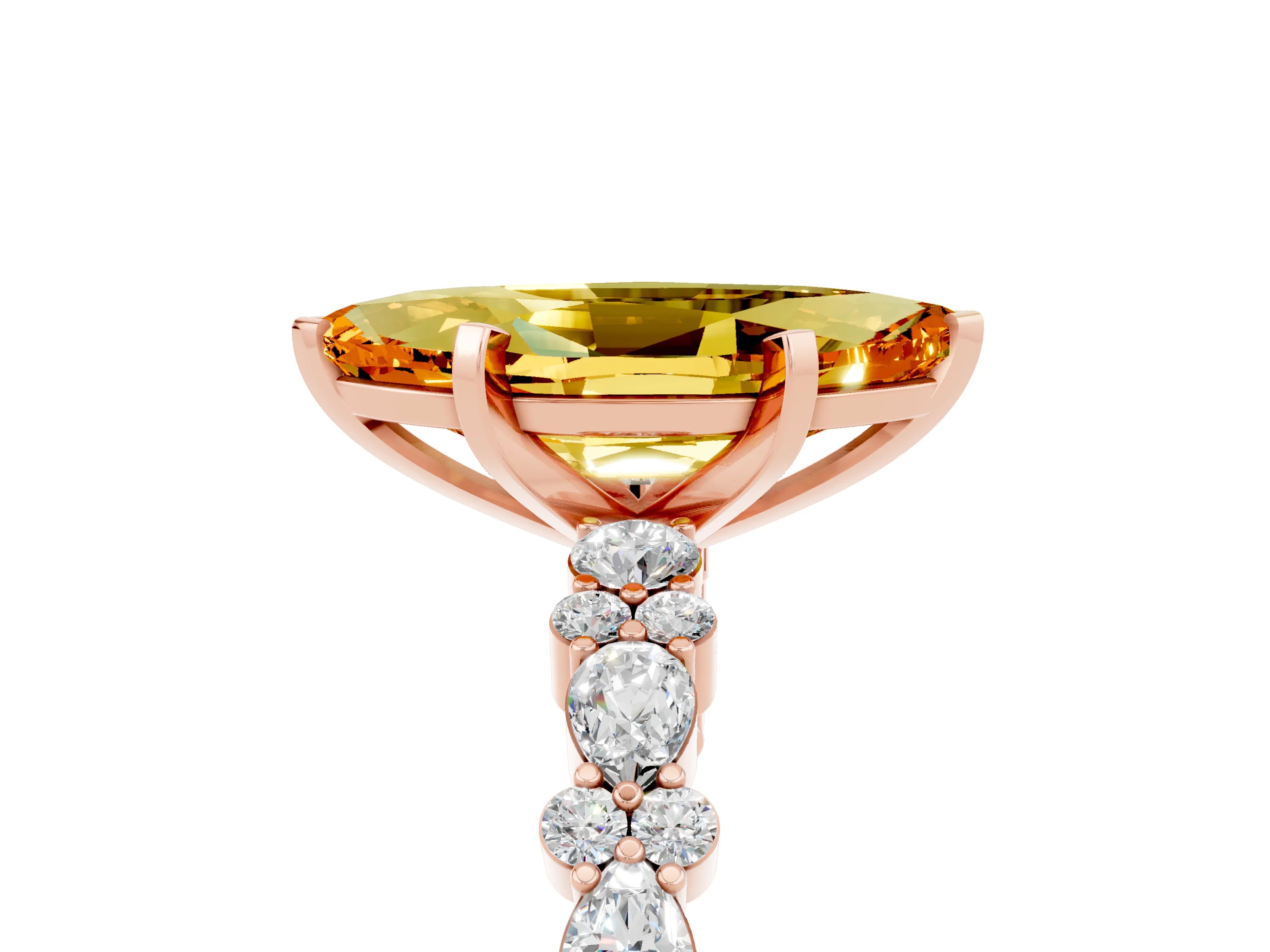 Rose gold Marquise Cut Citrine Solitaire with Side Stones, Pave Band, Four-Prong Setting_29