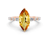 Rose gold Marquise Cut Citrine Solitaire with Side Stones on a Pavé Band and Four-Prong Setting
