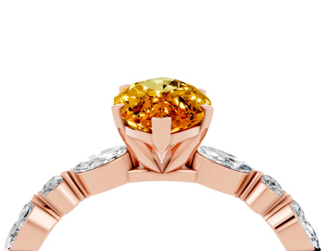 Rose gold Marquise Cut Citrine Solitaire with Side Stones on a Pavé Band and Four-Prong Setting_4