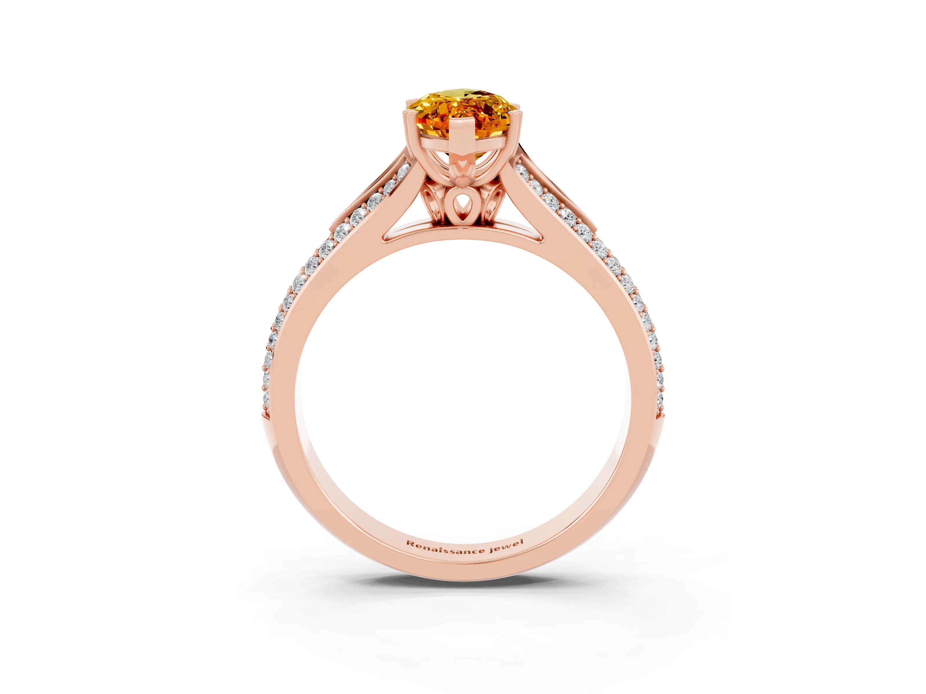 Rose gold Marquise Cut Citrine Split Shank Engagement Ring with Pavé Band_3