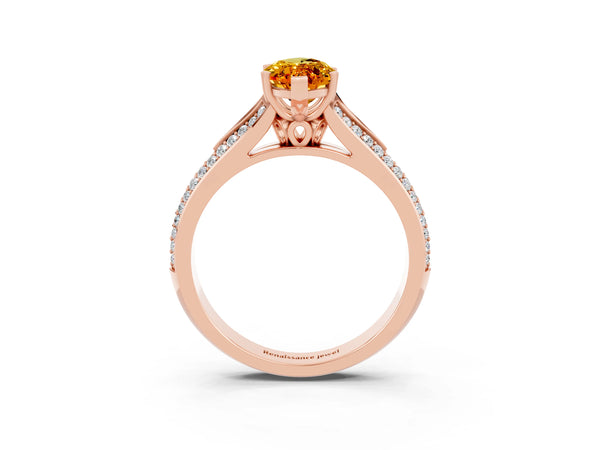 Rose gold Marquise Cut Citrine Split Shank Engagement Ring with Pavé Band