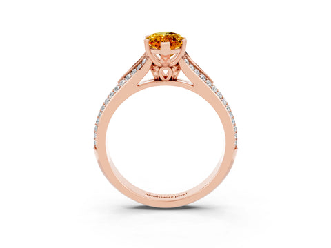 Rose gold Marquise Cut Citrine Split Shank Engagement Ring with Pavé Band_3