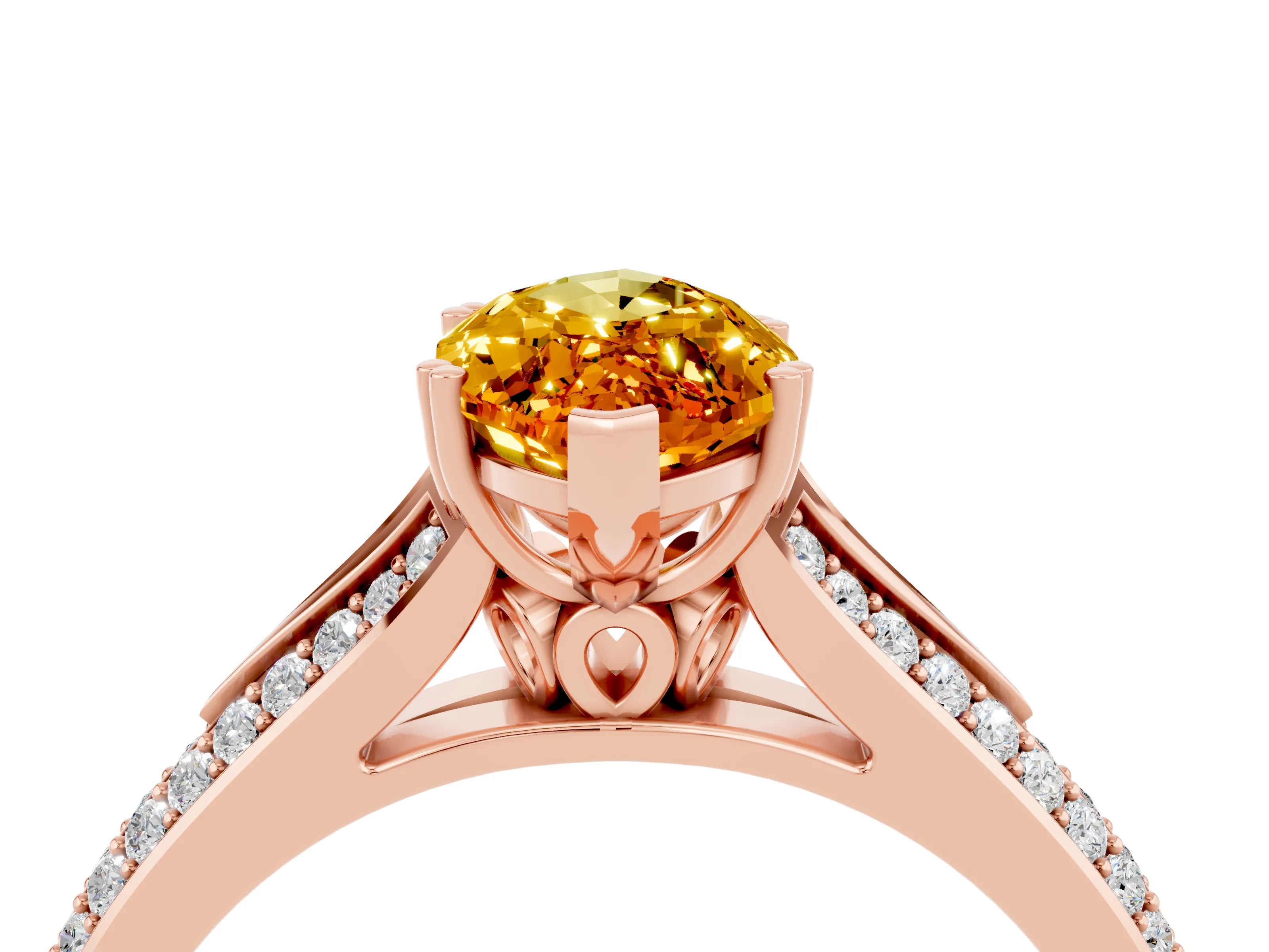 Rose gold Marquise Cut Citrine Split Shank Engagement Ring with Pavé Band_4