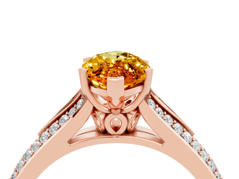 Rose gold Marquise Cut Citrine Split Shank Engagement Ring with Pavé Band_4