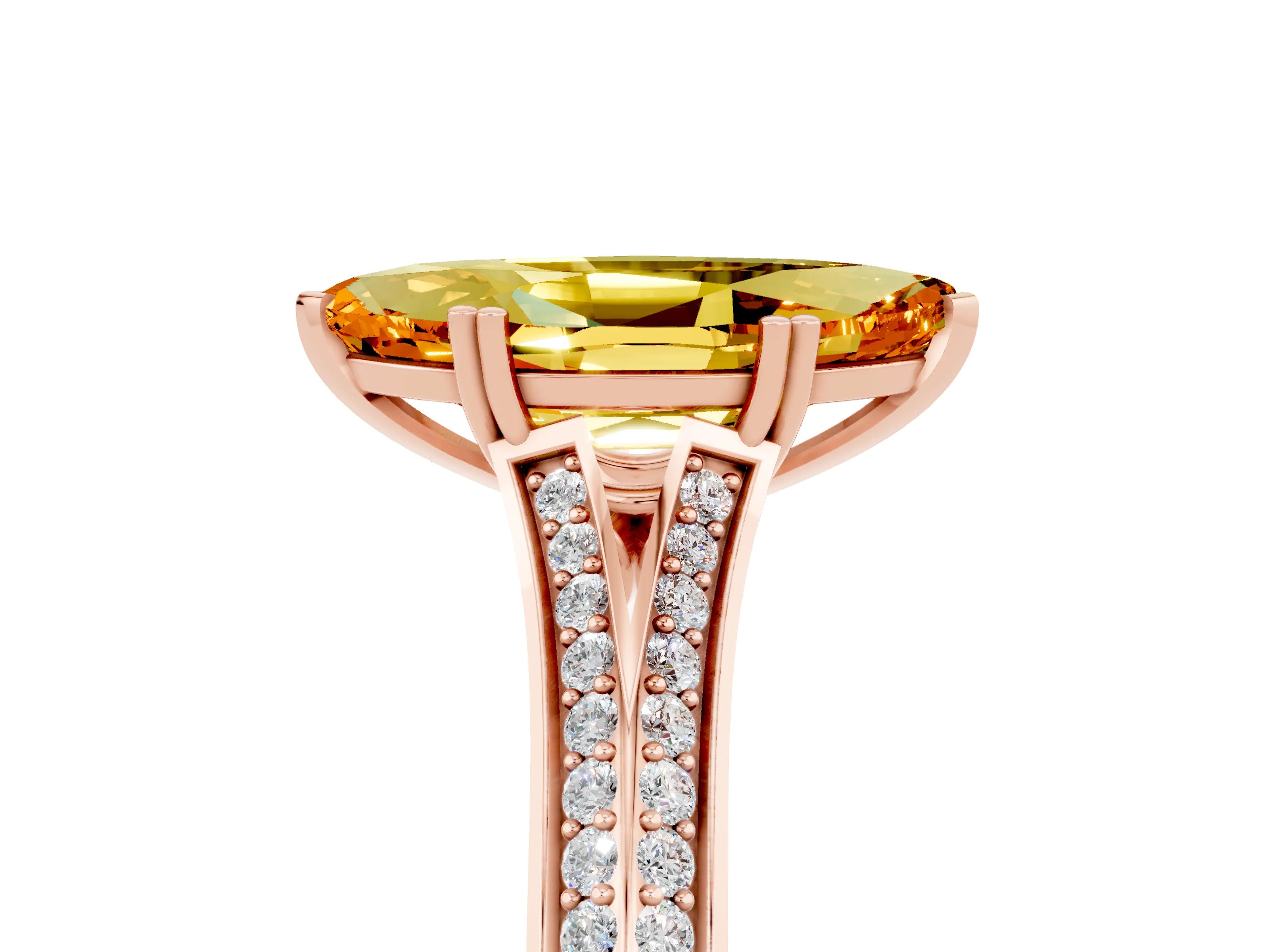 Rose gold Marquise Cut Citrine Split Shank Engagement Ring with Pavé Band_5