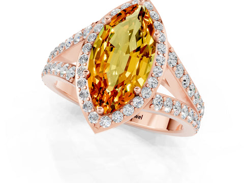 Rose gold Marquise Cut Citrine Split Shank Halo Ring with Four-Prong Setting_13