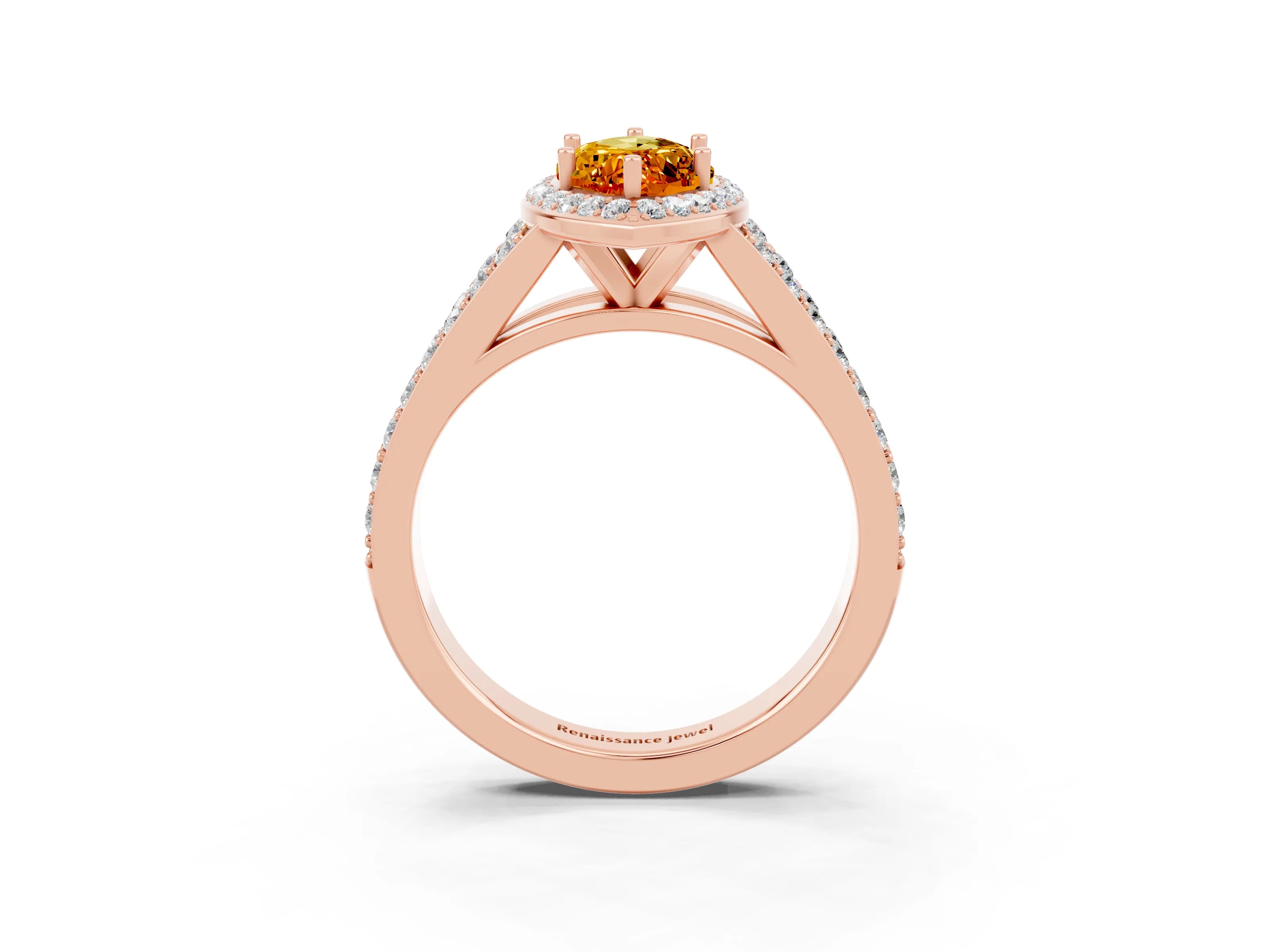Rose gold Marquise Cut Citrine Split Shank Halo Ring with Four-Prong Setting_15