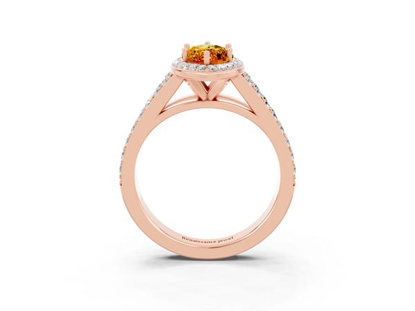 Rose gold Marquise Cut Citrine Split Shank Halo Ring with Four-Prong Setting