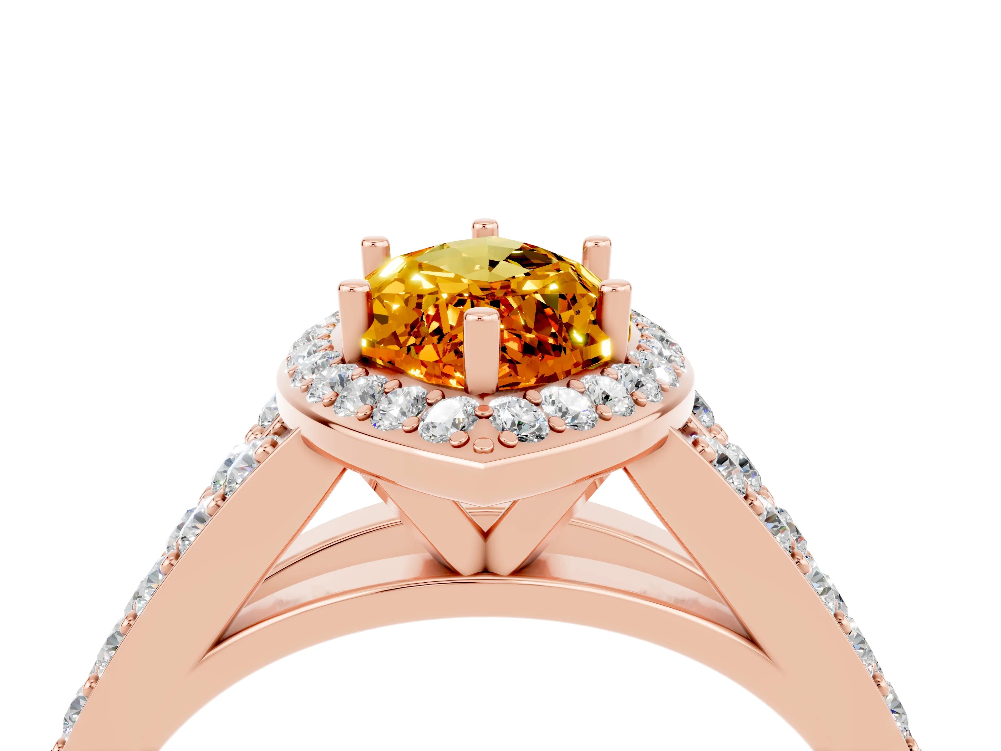 Rose gold Marquise Cut Citrine Split Shank Halo Ring with Four-Prong Setting_16