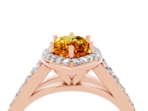 Rose gold Marquise Cut Citrine Split Shank Halo Ring with Four-Prong Setting_16