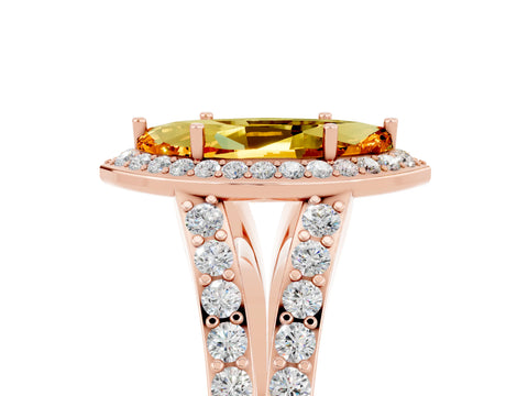 Rose gold Marquise Cut Citrine Split Shank Halo Ring with Four-Prong Setting_17