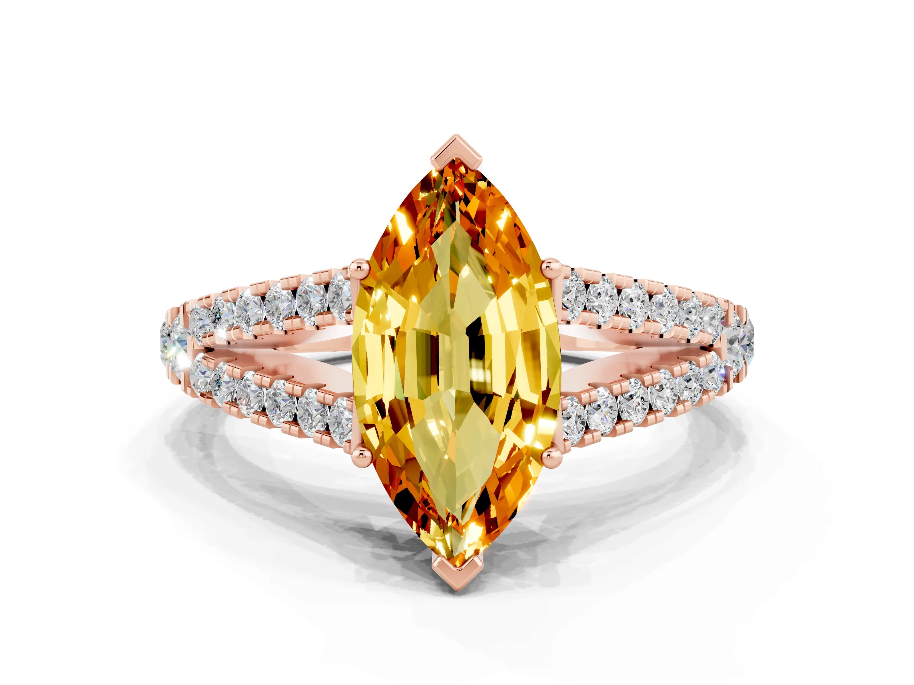 Rose gold Marquise Cut Citrine Split Shank Pavé Engagement Ring with Four-Prong Setting_12