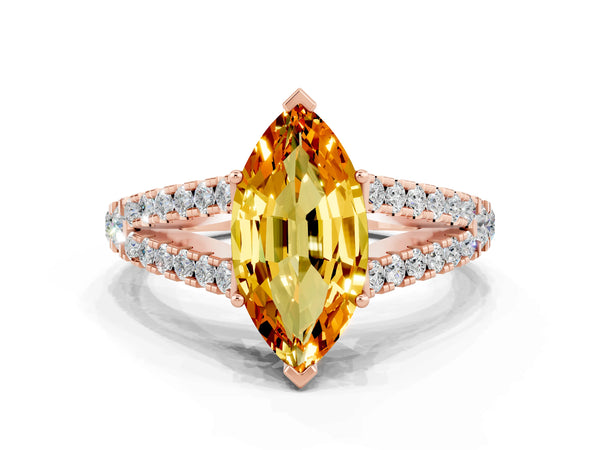 Rose gold Marquise Cut Citrine Split Shank Pavé Engagement Ring with Four-Prong Setting