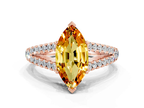 Rose gold Marquise Cut Citrine Split Shank Pavé Engagement Ring with Four-Prong Setting_12