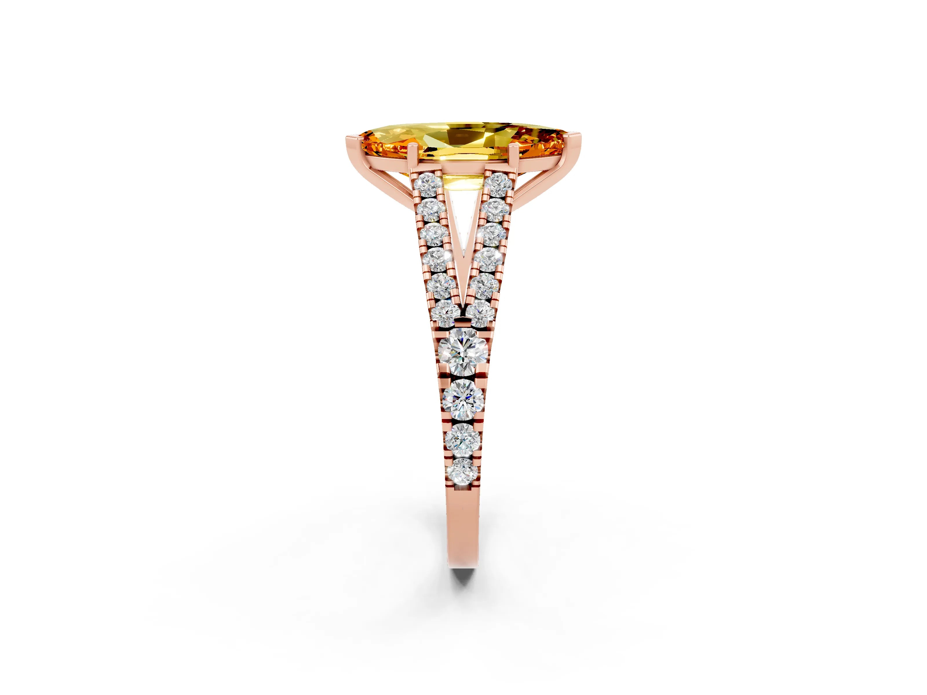 Rose gold Marquise Cut Citrine Split Shank Pavé Engagement Ring with Four-Prong Setting_14