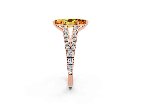 Rose gold Marquise Cut Citrine Split Shank Pavé Engagement Ring with Four-Prong Setting