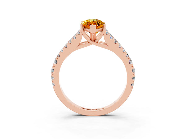 Rose gold Marquise Cut Citrine Split Shank Pavé Engagement Ring with Four-Prong Setting