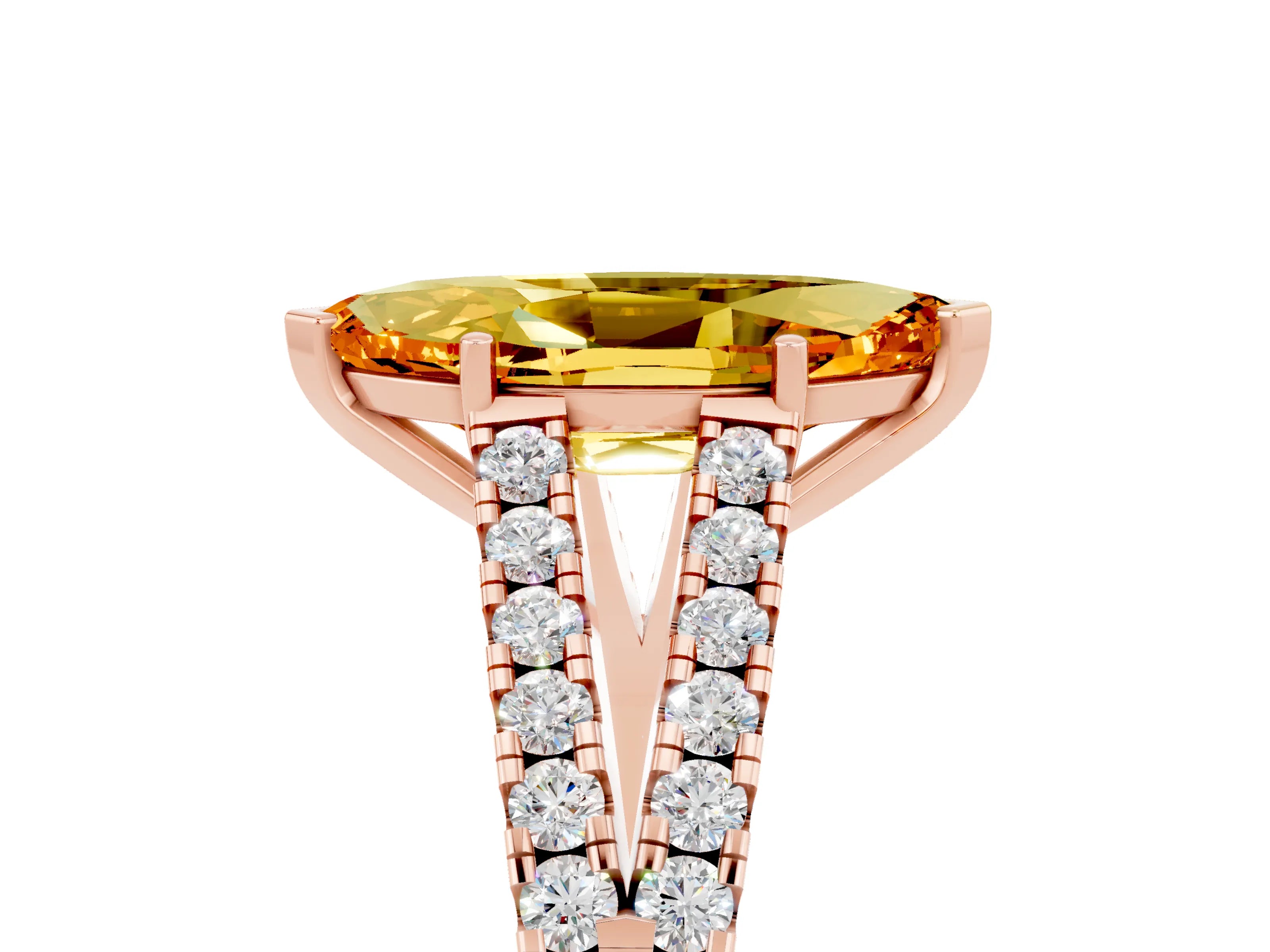 Rose gold Marquise Cut Citrine Split Shank Pavé Engagement Ring with Four-Prong Setting_17