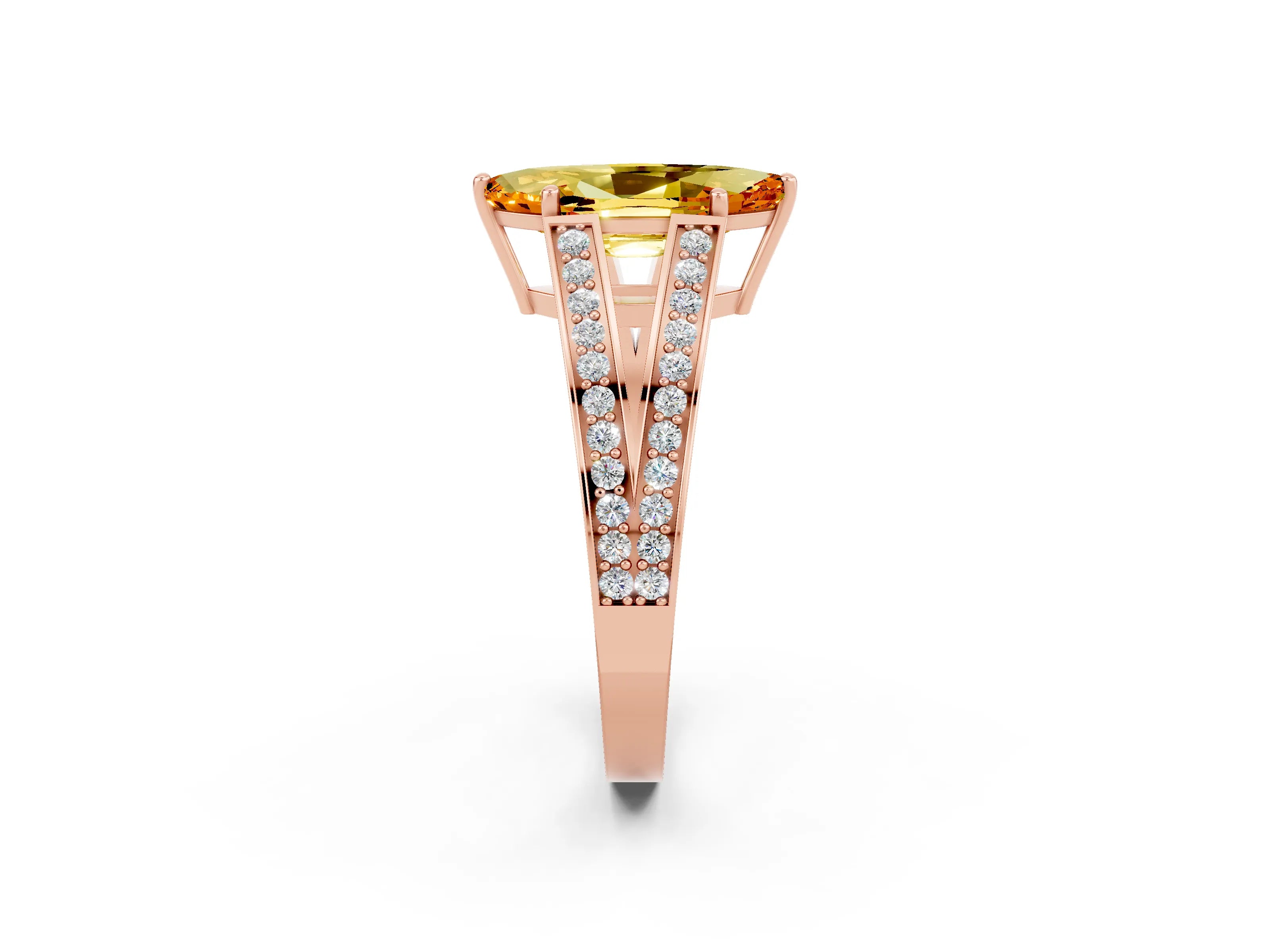 Rose gold Marquise Cut Citrine Split Shank Ring with Pavé Band and Four-Prong Setting_2