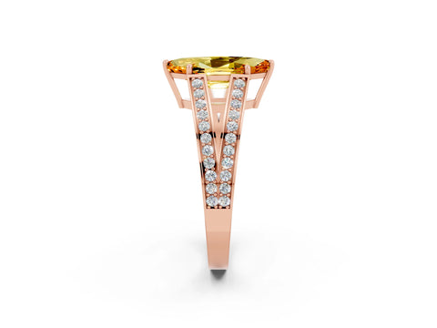 Rose gold Marquise Cut Citrine Split Shank Ring with Pavé Band and Four-Prong Setting_2