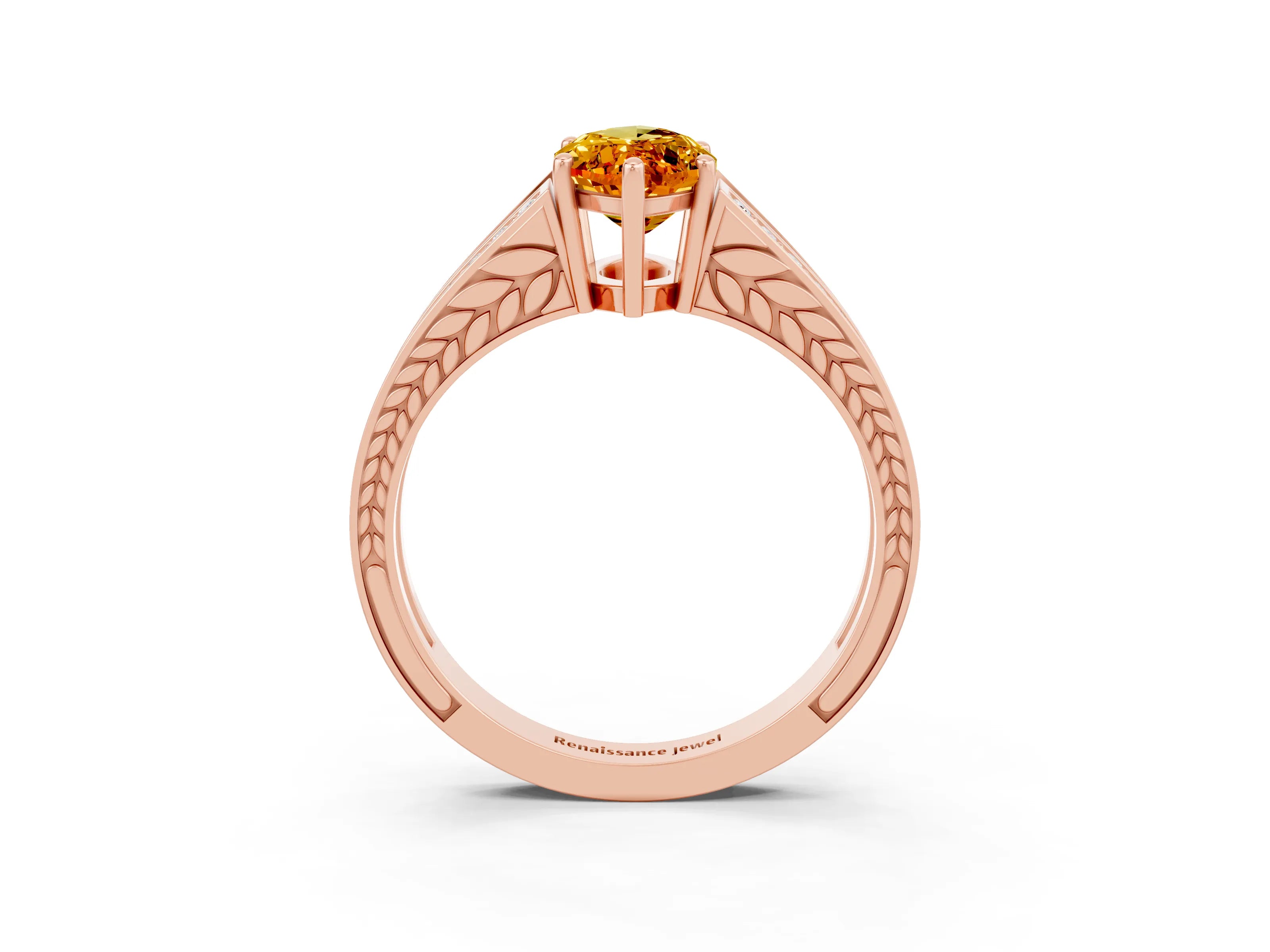 Rose gold Marquise Cut Citrine Split Shank Ring with Pavé Band and Four-Prong Setting_3