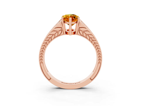 Rose gold Marquise Cut Citrine Split Shank Ring with Pavé Band and Four-Prong Setting_3