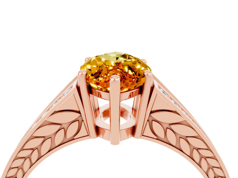 Rose gold Marquise Cut Citrine Split Shank Ring with Pavé Band and Four-Prong Setting_4