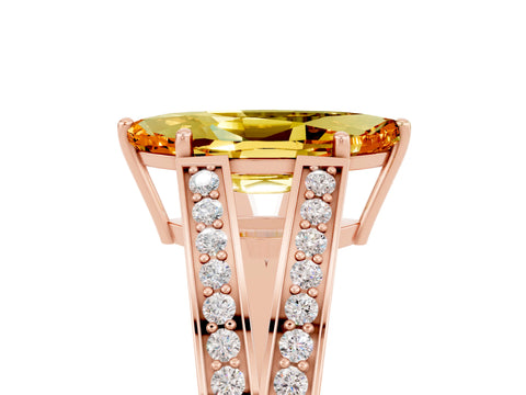 Rose gold Marquise Cut Citrine Split Shank Ring with Pavé Band and Four-Prong Setting_5